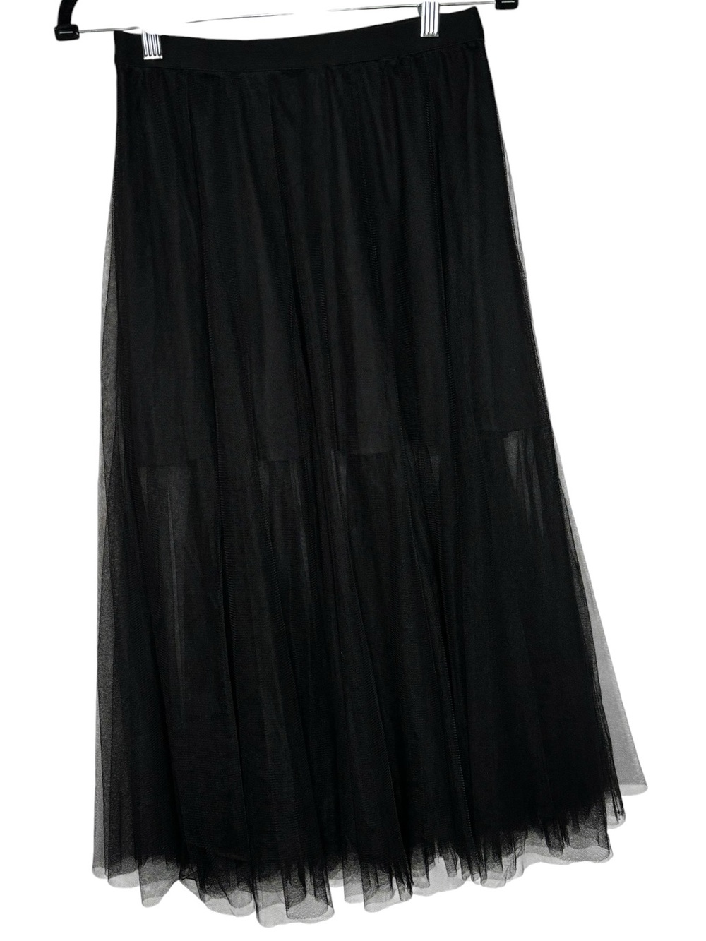 Eesome Black Sheer Pleated Tulle Midi Skirt S Y2K Goth Romantic Whimsigoth